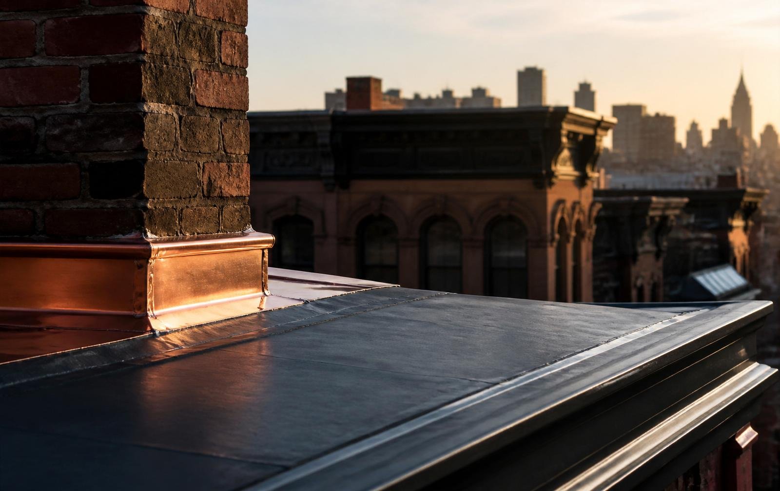 Copper flashing and roof